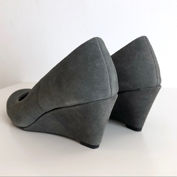 Gray Suede Round Toe Wedge Heels - Picture 5 of 6